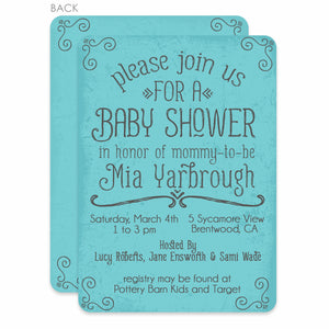 Blue Simple Swirls Baby Shower Invitation