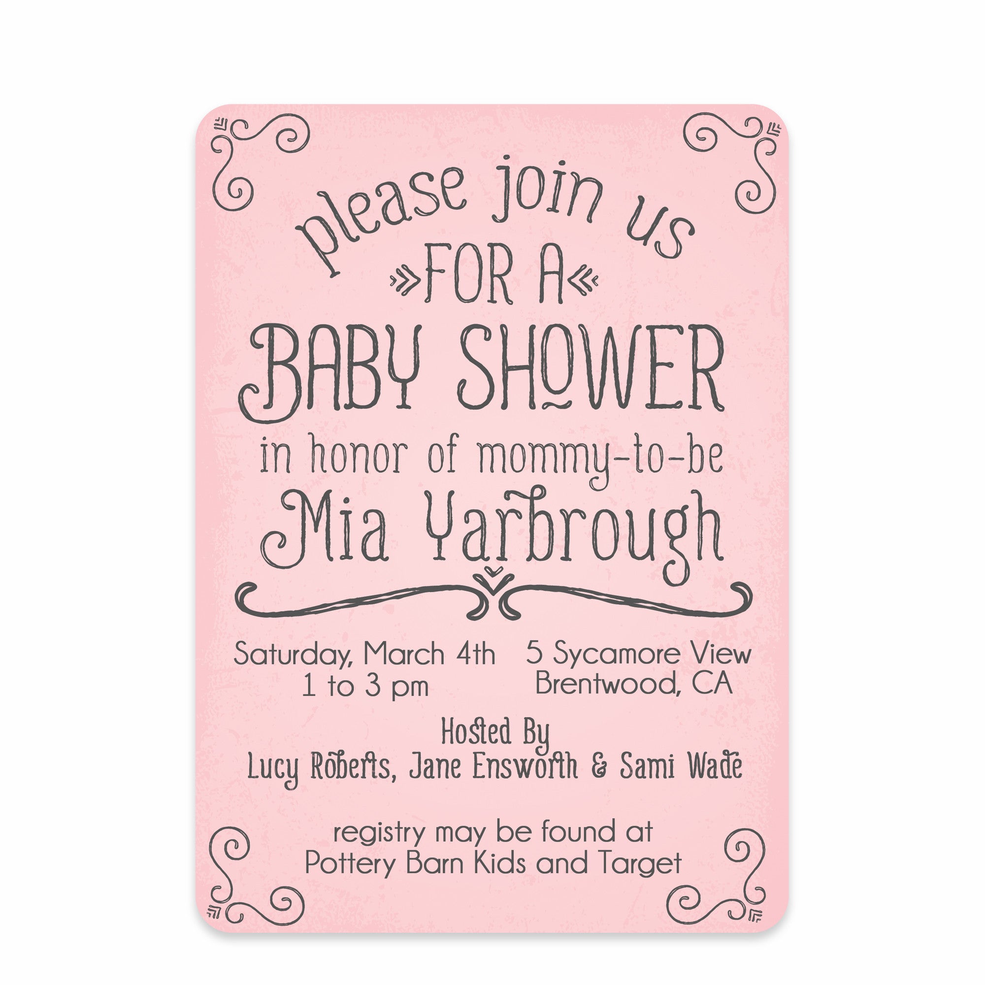 Pink Simple Swirls Baby Shower Invitation