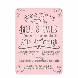 Pink Simple Swirls Baby Shower Invitation