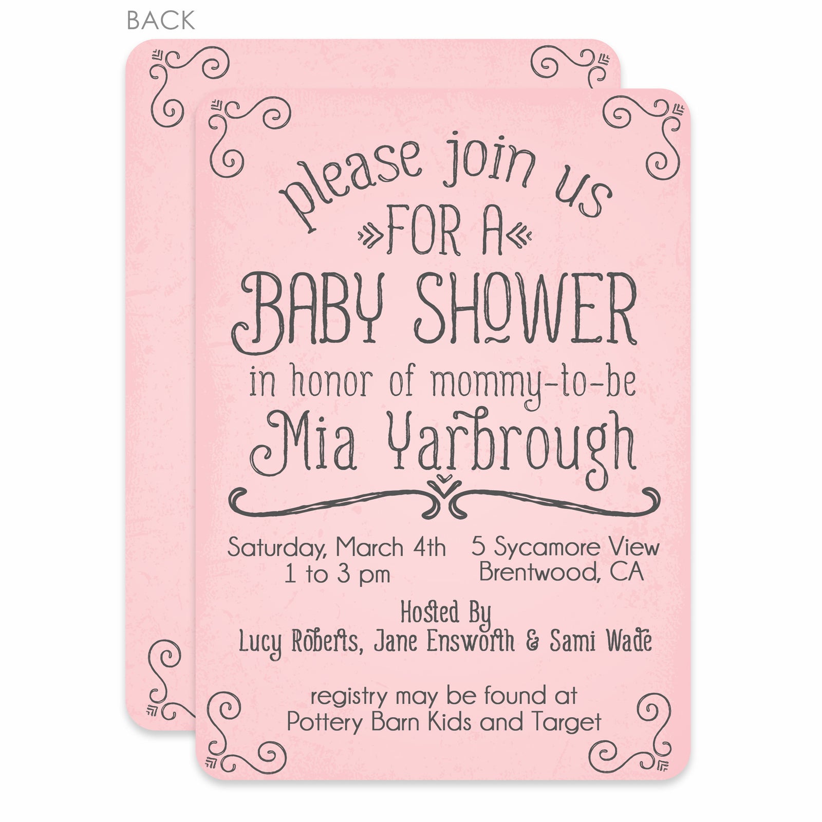 Pink Simple Swirls Baby Shower Invitation