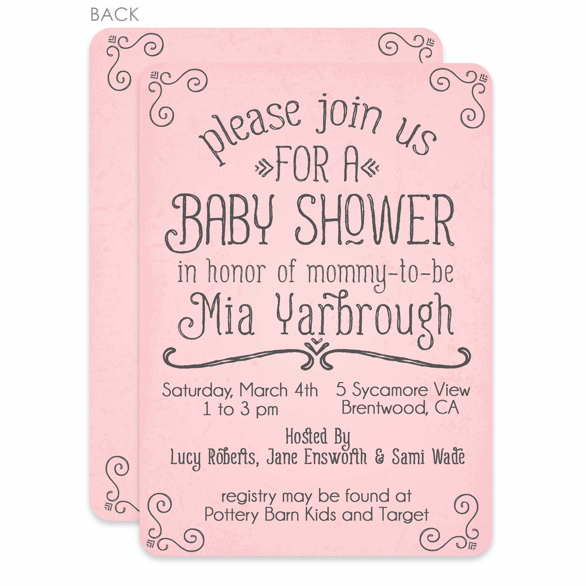 Pink Simple Swirls Baby Shower Invitation Pipsy