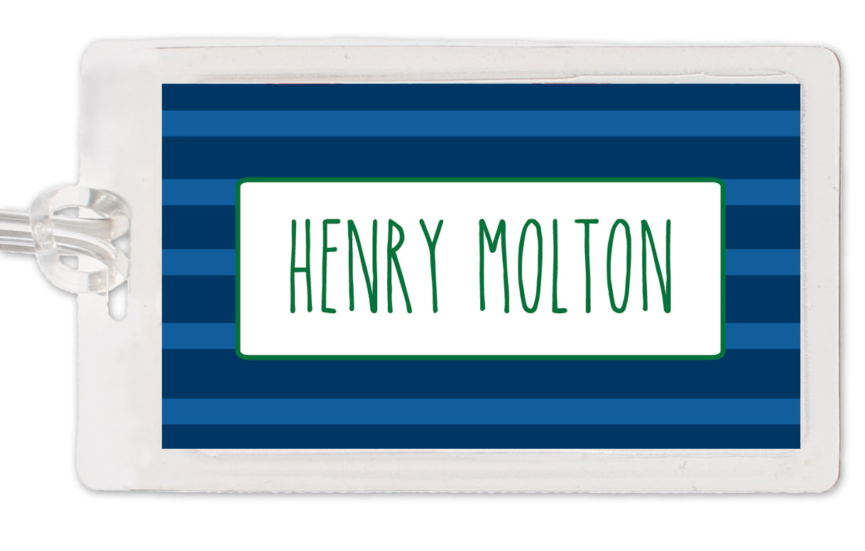 Boy Bag Tag, Laminated, Skinny Stripe Design, Pick your own color scheme