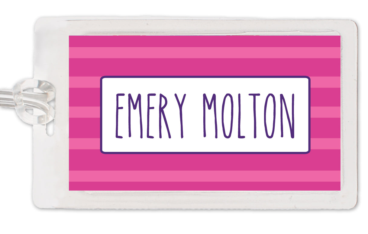 Girl Bag Tag, Laminated, Skinny Stripe Design, Pick your own color scheme