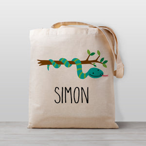 Snake Personalized child's tote bag, great for boys or girls, use for daycare or preschool, 100% natural cotton canvas