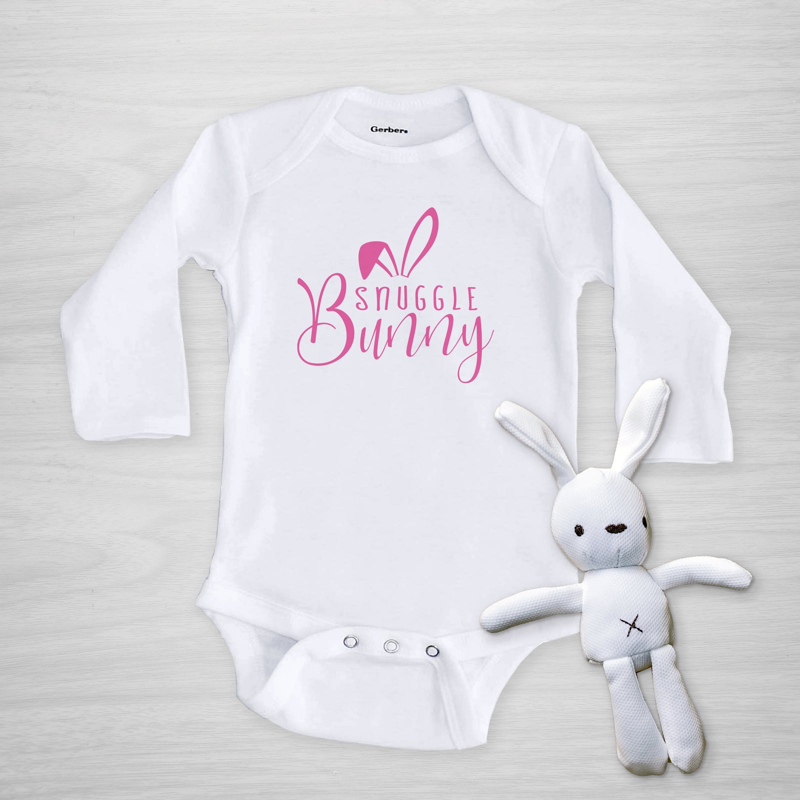 Snuggle Bunny Gerber Onesie®, Printed with super soft inks in our Nashville Studio, Pick any graphic color, short sleeved