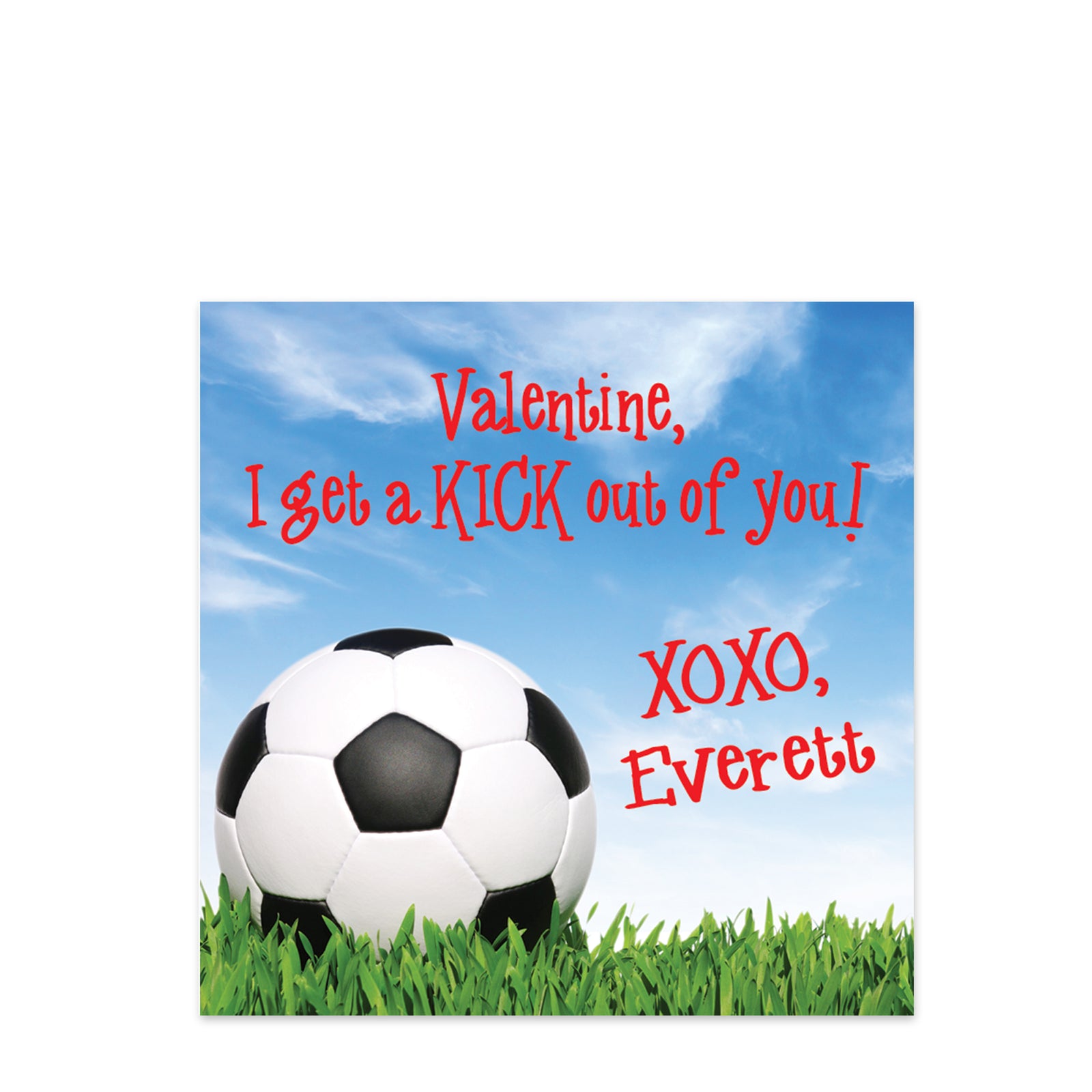 Soccer Ball | I get a KICK out of you | Valentine Stickers | 2.5" Square Valentine's Day Sticker for candy bag | Classroom Party | Personalized stickers | PIPSY.COM