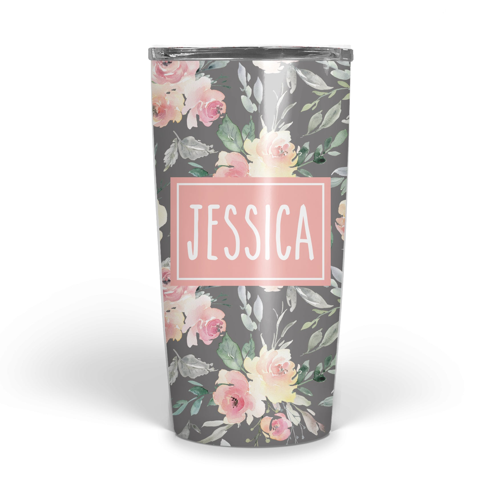 Soft Peach and Gray Floral Double Walled Stainless Tumbler (tall)