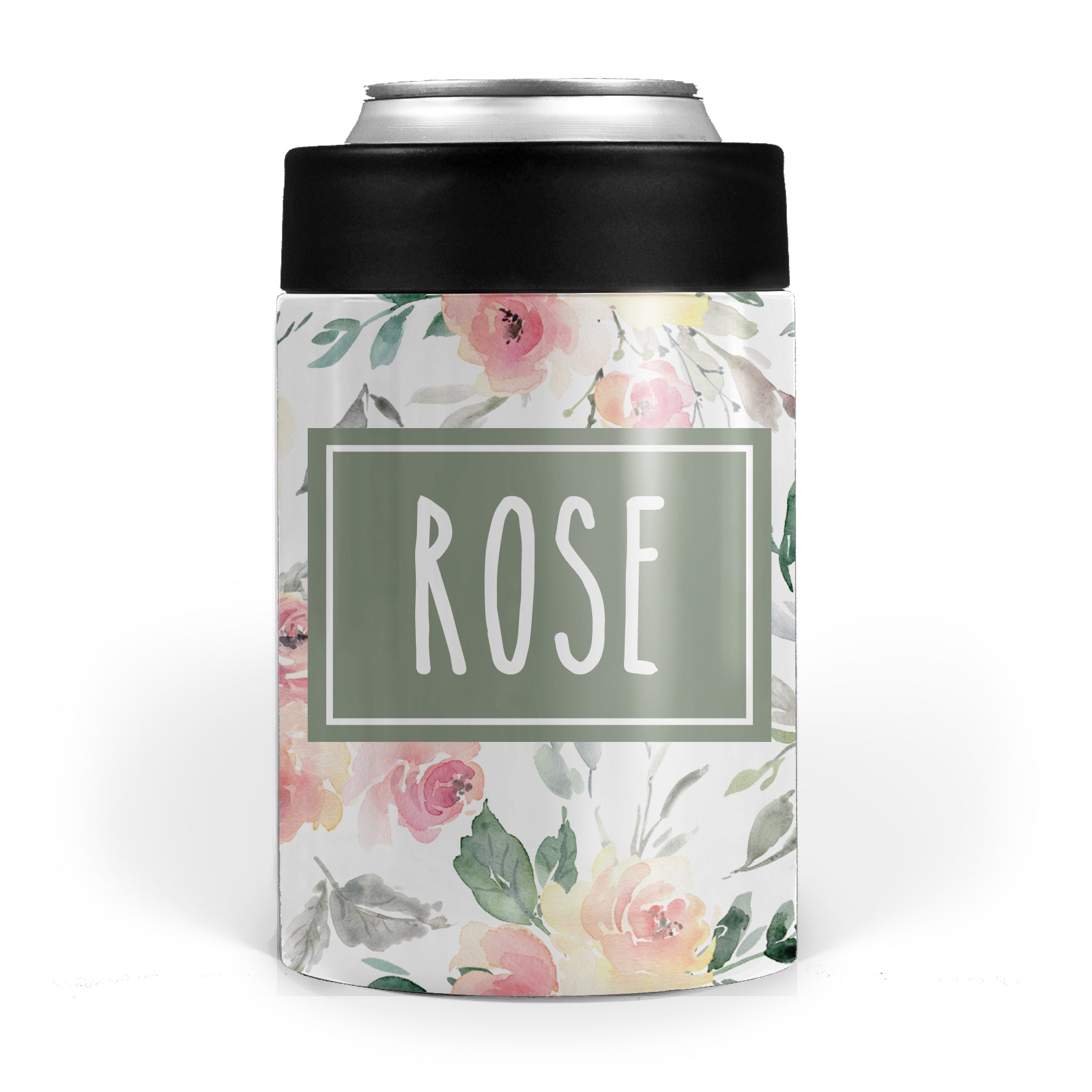 Soft Peach and White Floral Stainless Steel Can Cooler