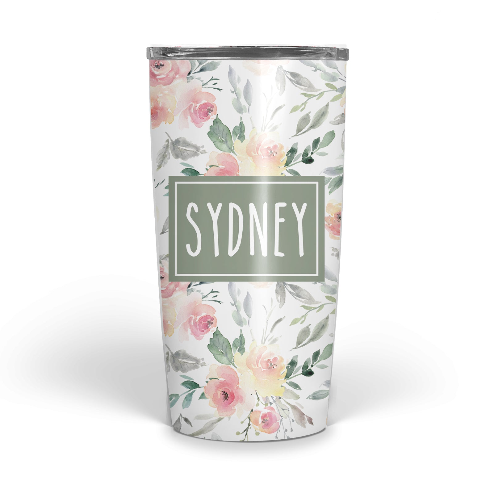 Soft Peach and White Floral Double Walled Stainless Tumbler (tall)