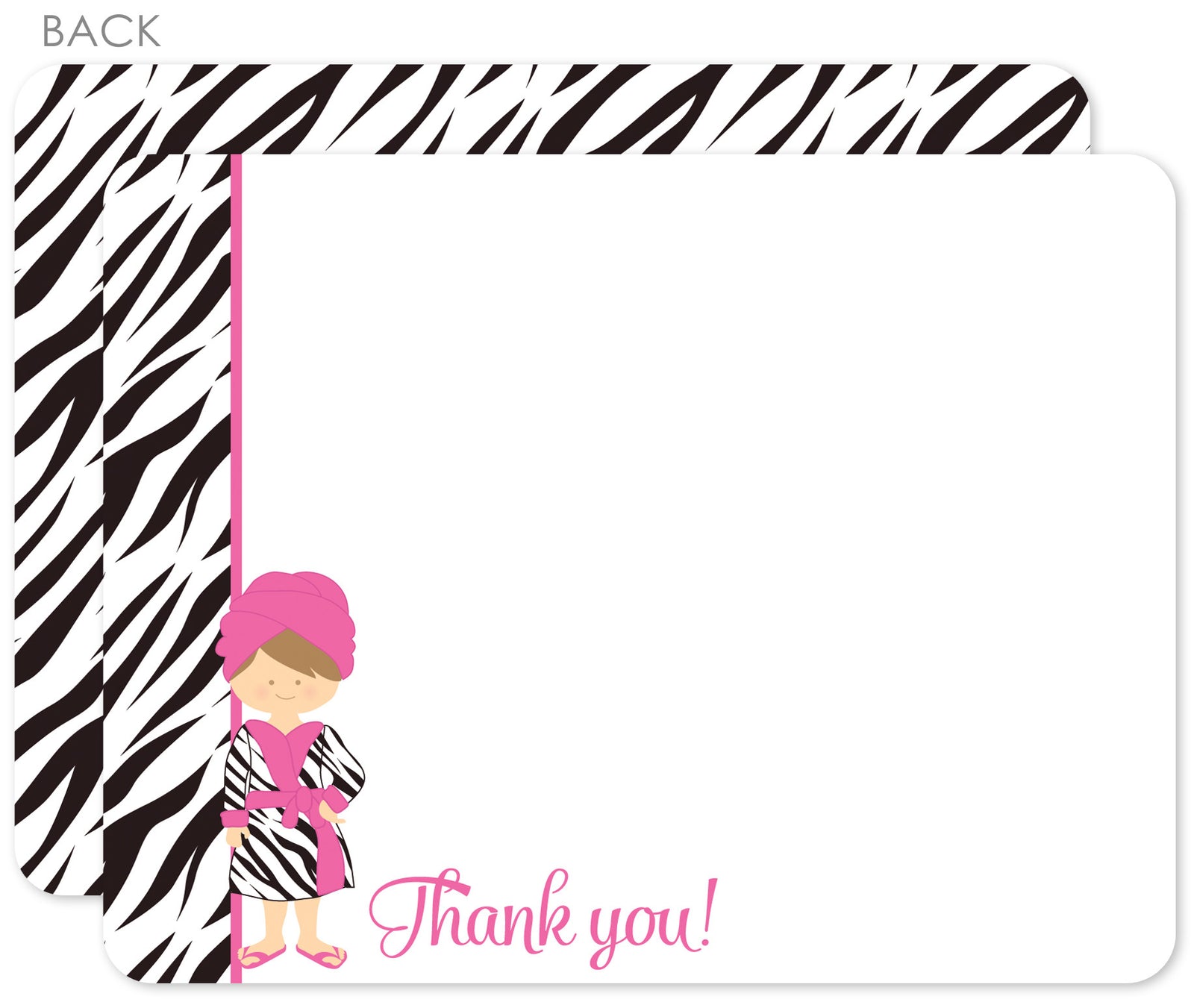 Spa thank you notes in hot pink with zebra stripes