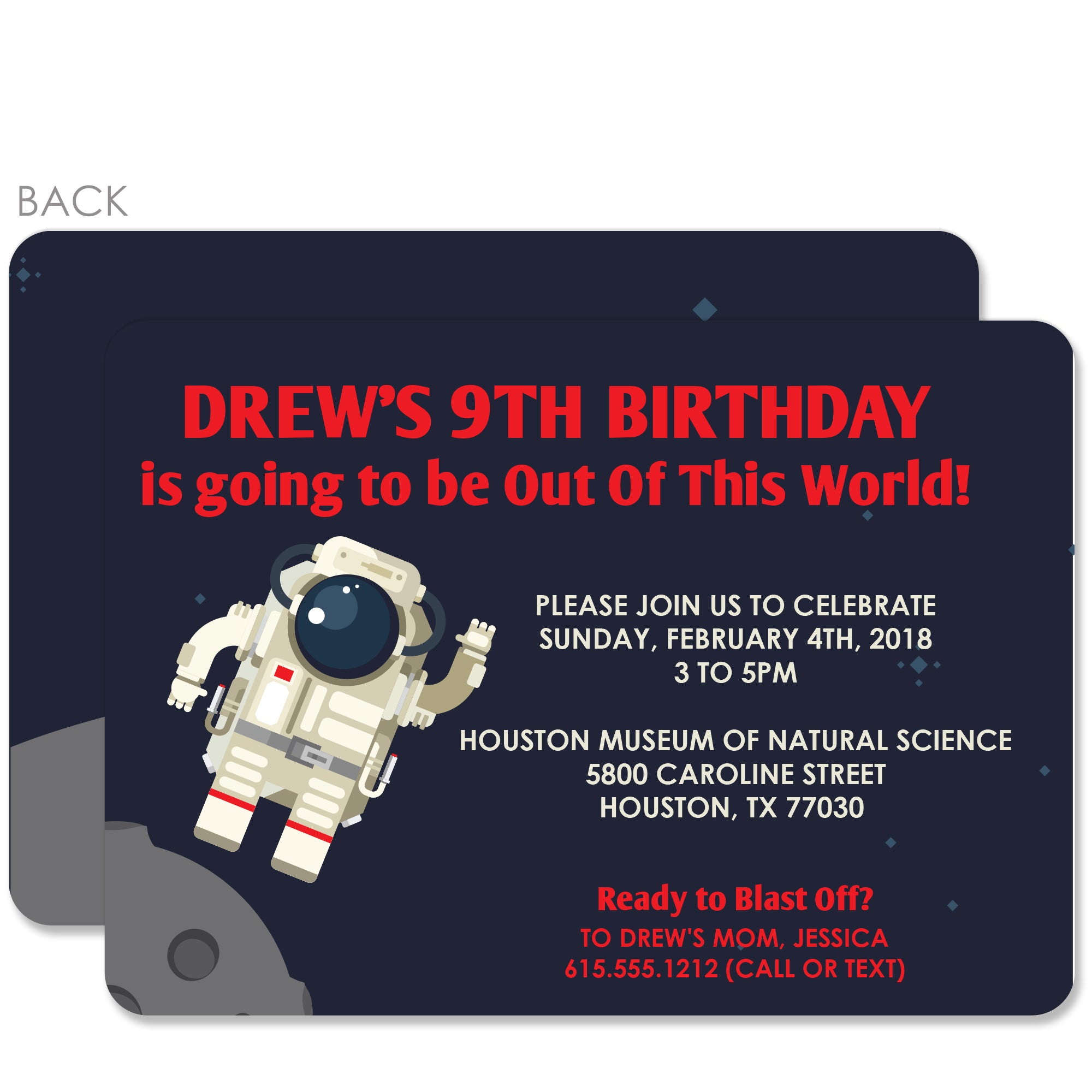 Space Astronaut Birthday Invitations, printed on thick cardstock