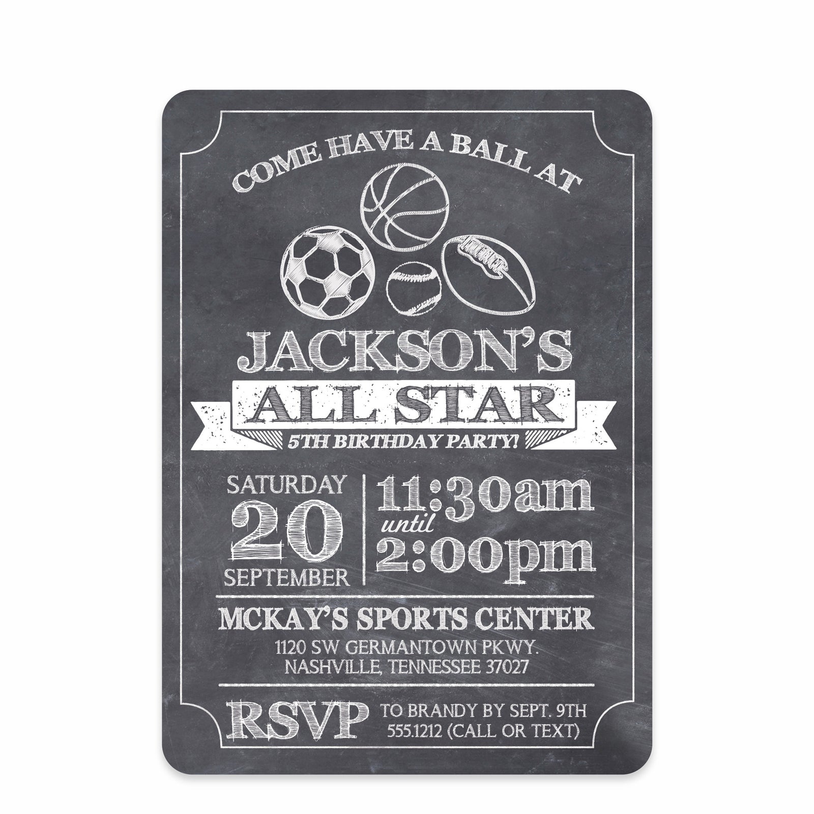 Sports Party Birthday Invitation | Pipsy.com | Chalkboard