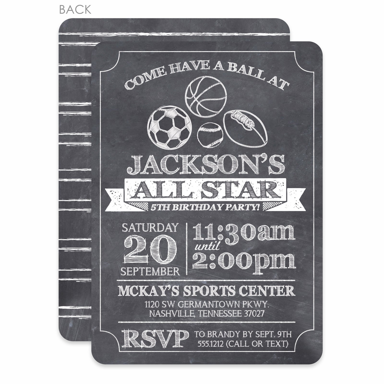 Sports Party Birthday Invitation | Pipsy.com | Chalkboard