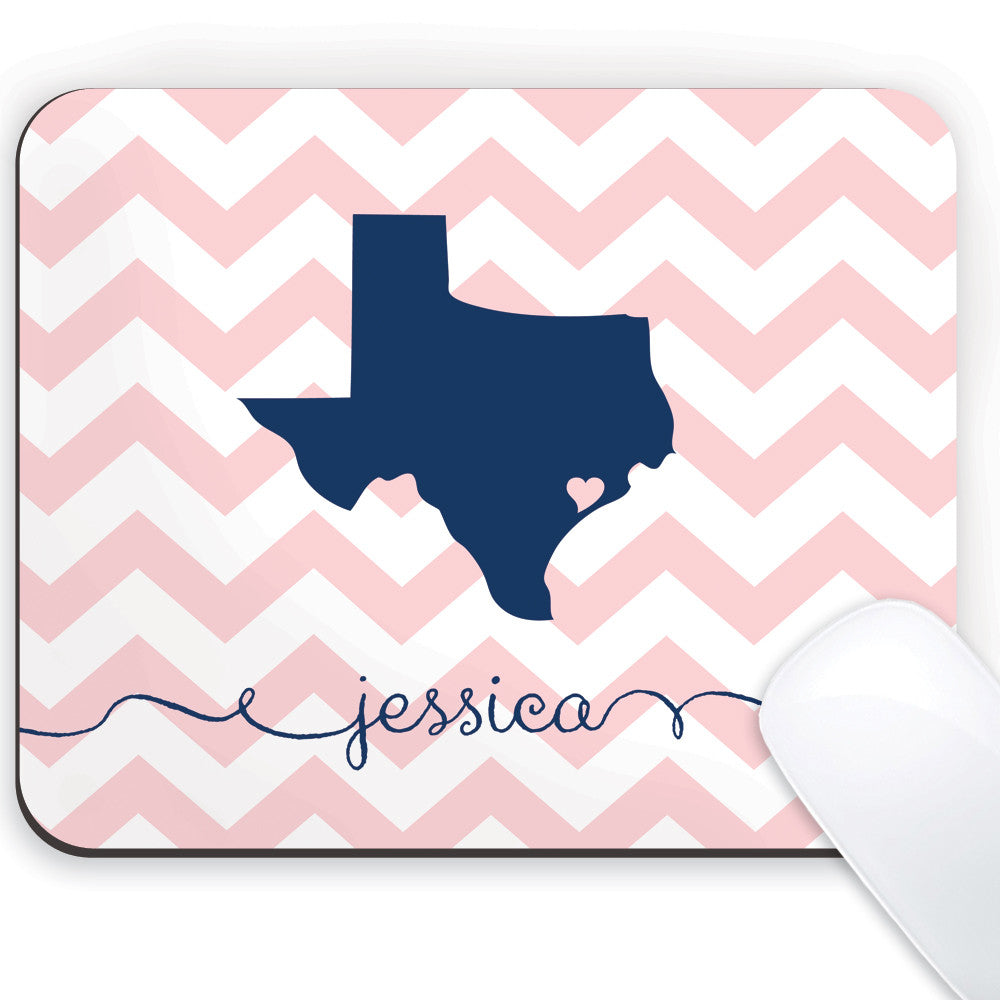 State love mousepad with navy Texas and name on ballet chevrons