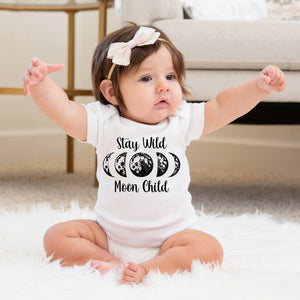 Stay Wild Moon Child Gerber Onesie® decorated wtih Pipsy artwork. Hand printed and pressed in our Nashville Studio. short and long sleeved available
