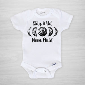 Stay Wild Moon Child Gerber Onesie® decorated wtih Pipsy artwork. Hand printed and pressed in our Nashville Studio. short sleeved