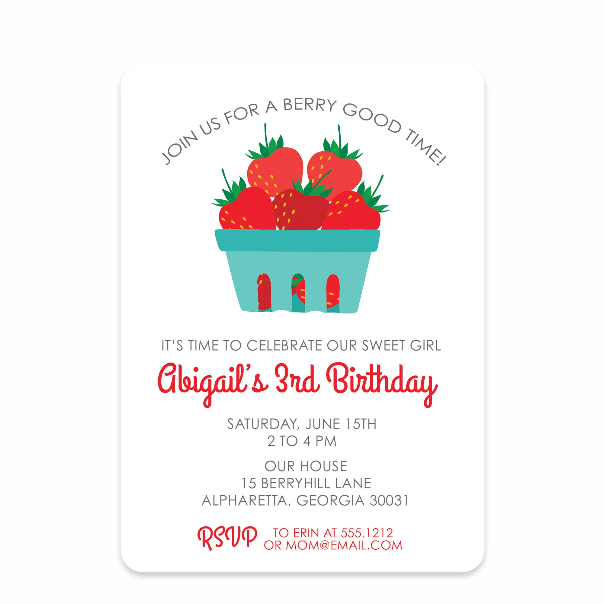 Strawberry Party Birthday Invitation | Pipsy.com | Aqua & Red