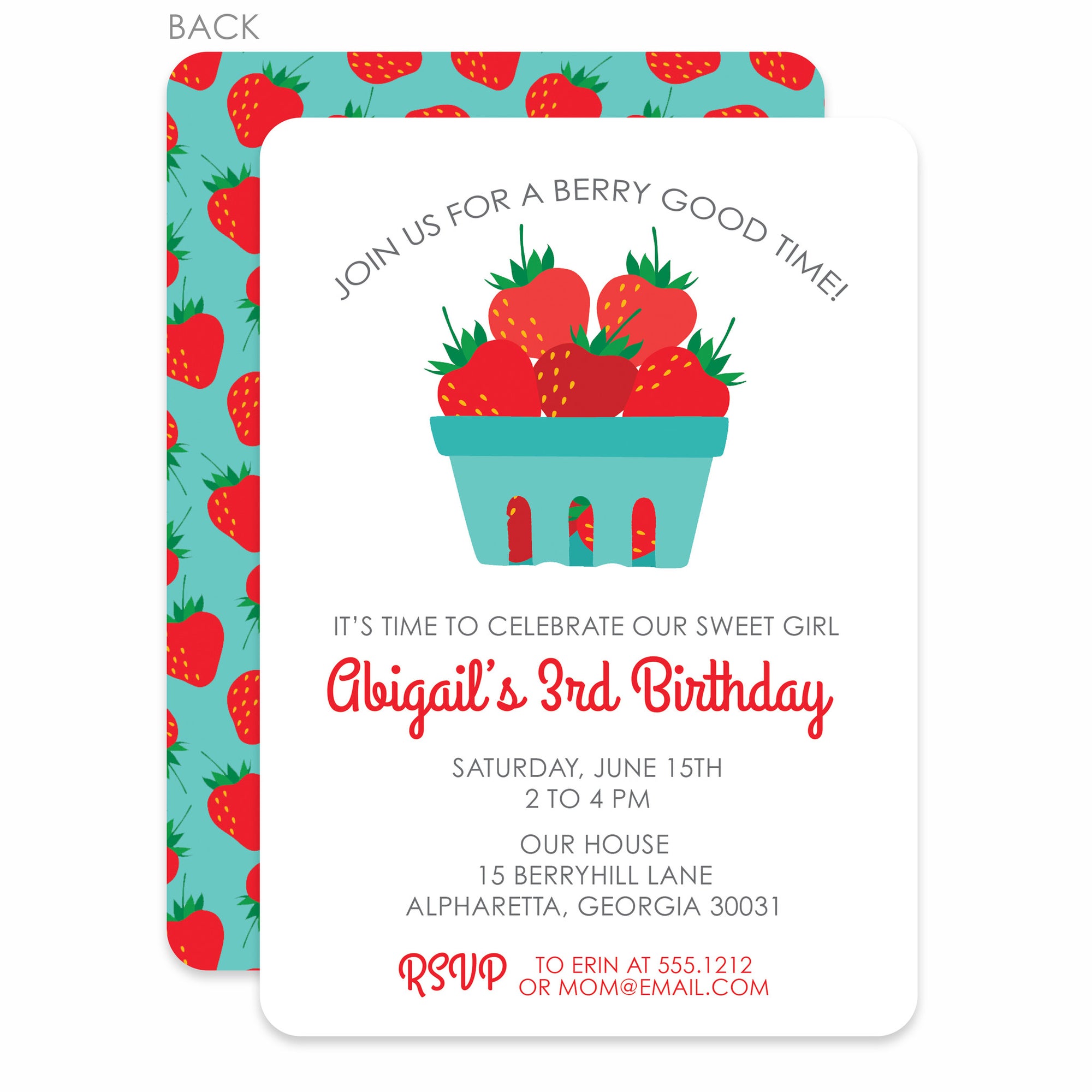 Strawberry Party Birthday Invitation | Pipsy.com | Aqua & Red