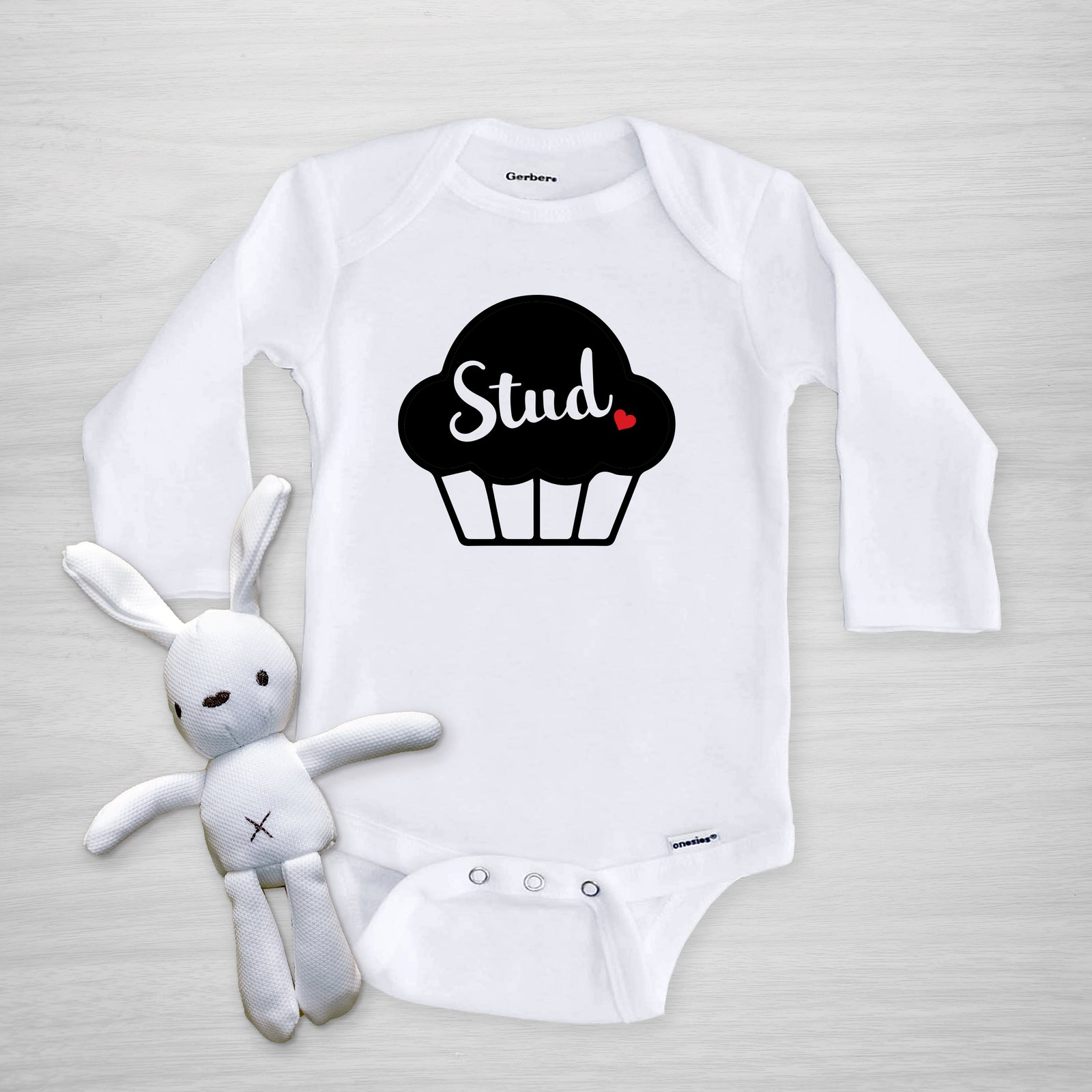 Stud Muffin Baby Gerber Onesie, Custom printed in Pipsy's Nashville studio, long sleeved