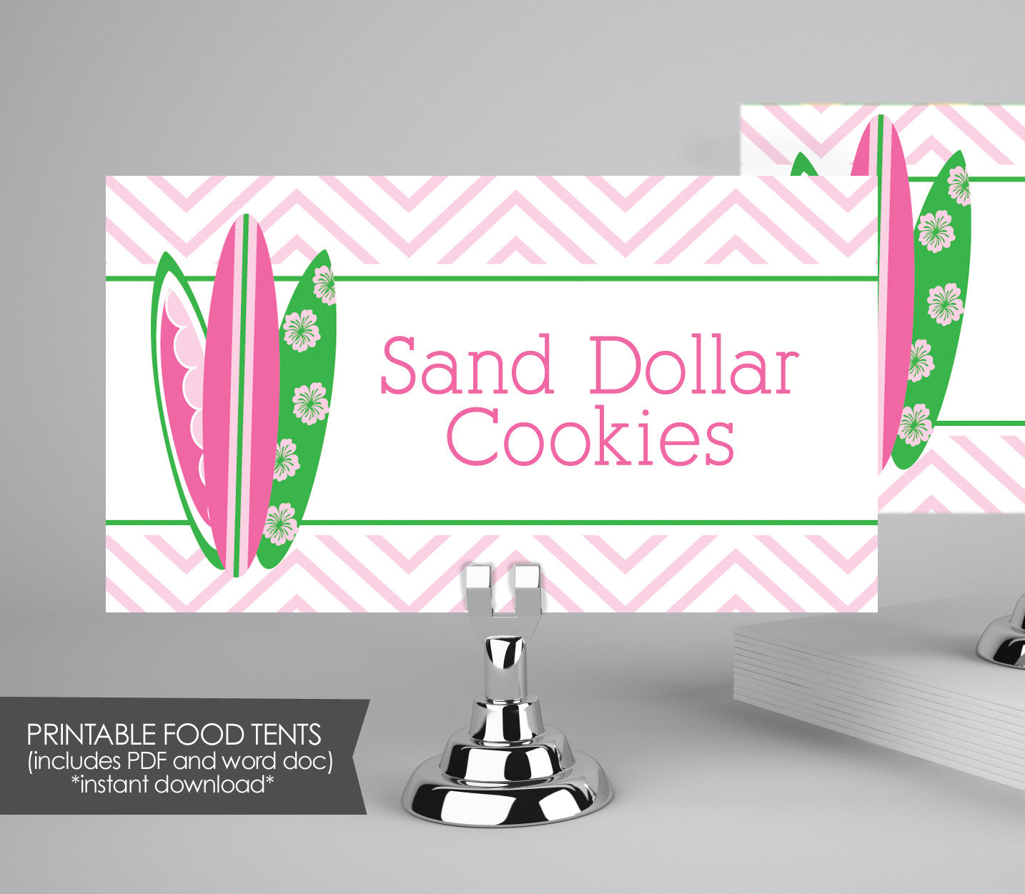 little surfer girl surfboard pink printable food tents
