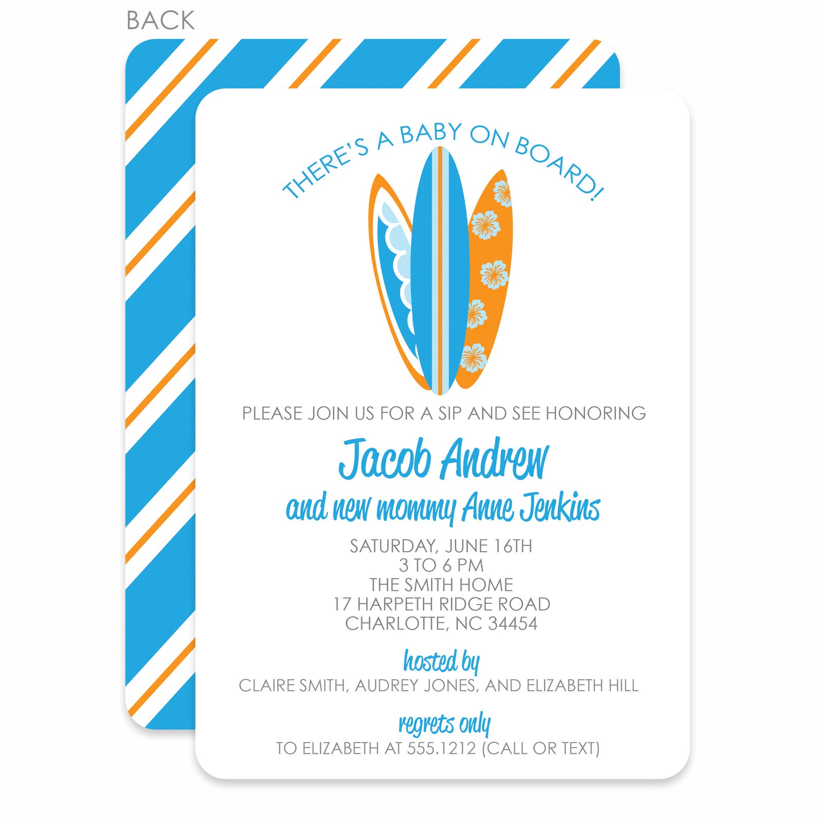 Surfer Boy Sip And See Invitation