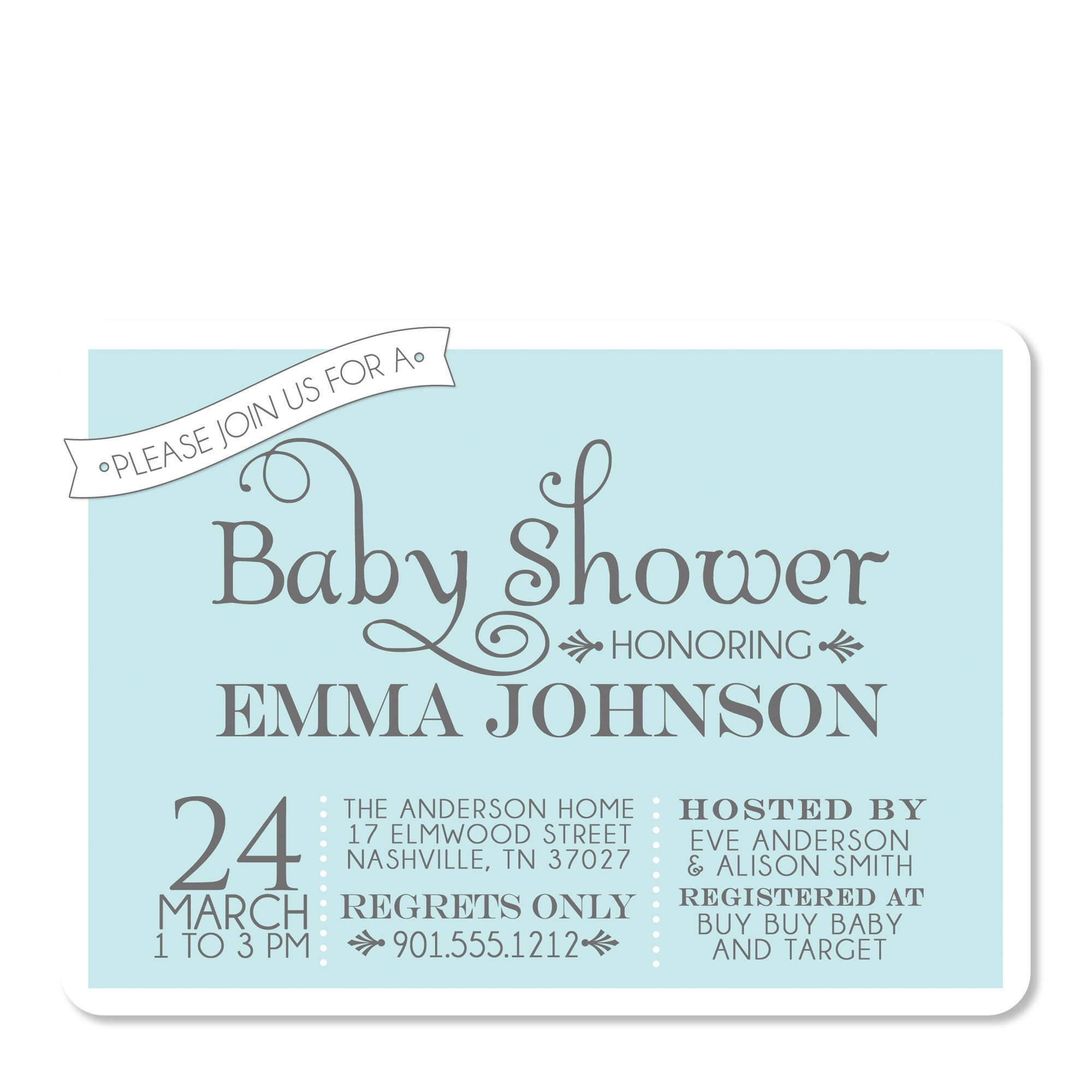 Sweet Banner Blue Baby Shower Invitation