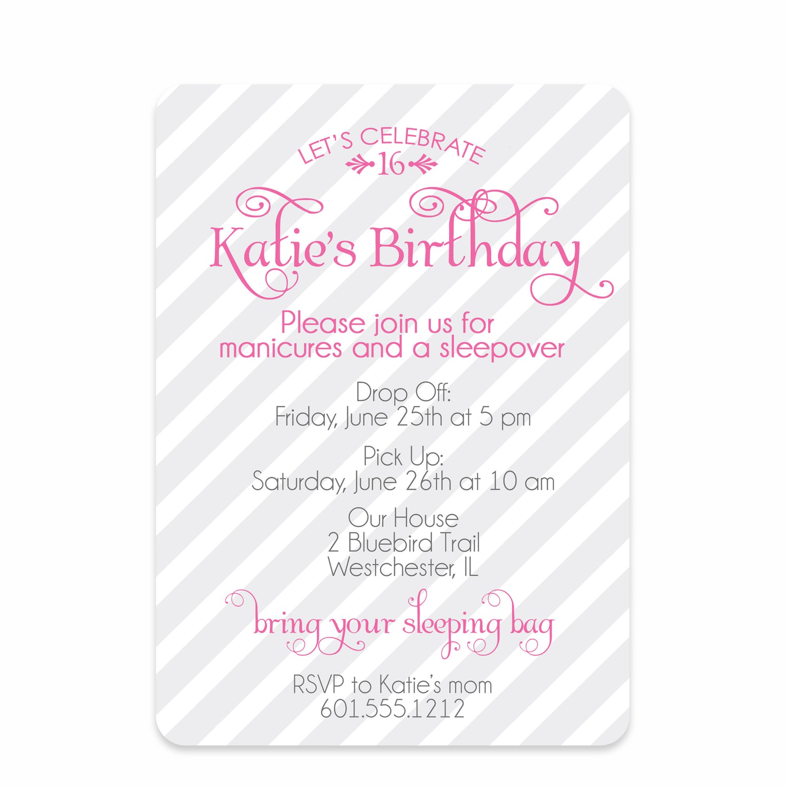 Sweet Stripes Sweet 16 Invitation