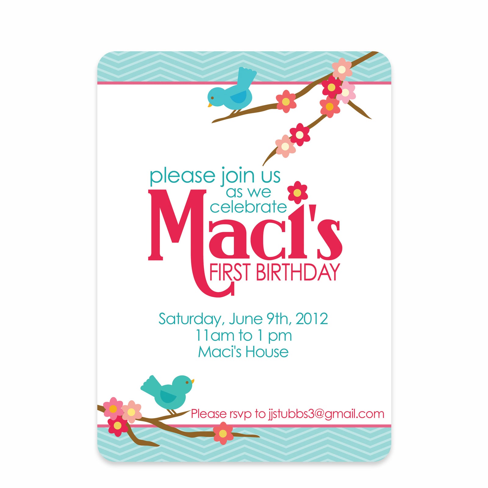 Sweet Birdies Birthday Invitation | Pipsy.com | Blue & Pink