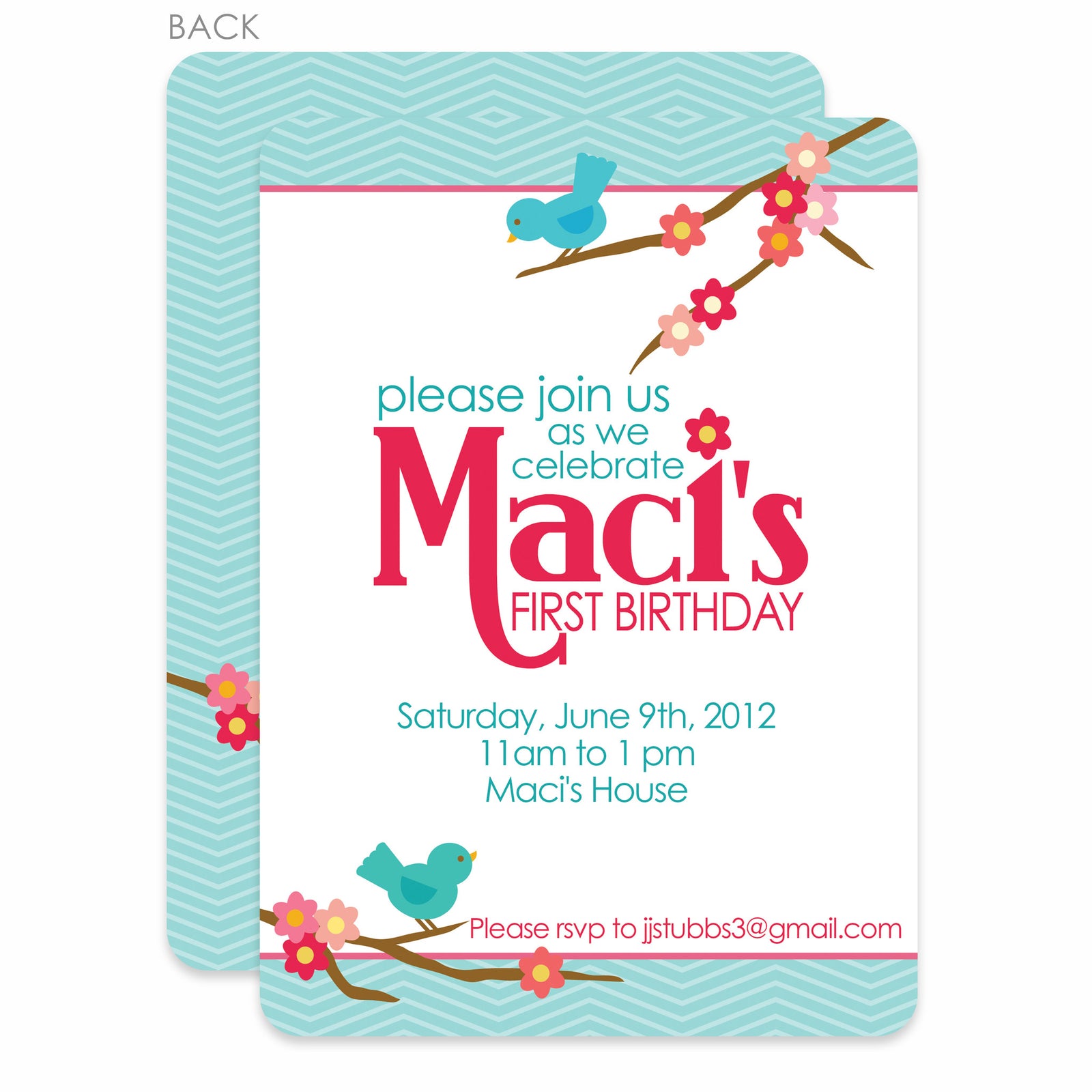 Sweet Birdies Birthday Invitation | Pipsy.com | Blue & Pink
