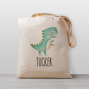 Kids Personalized dinosaur tote bag with tyrannosaurus rex (T-rex), 100% natural cotton canvas
