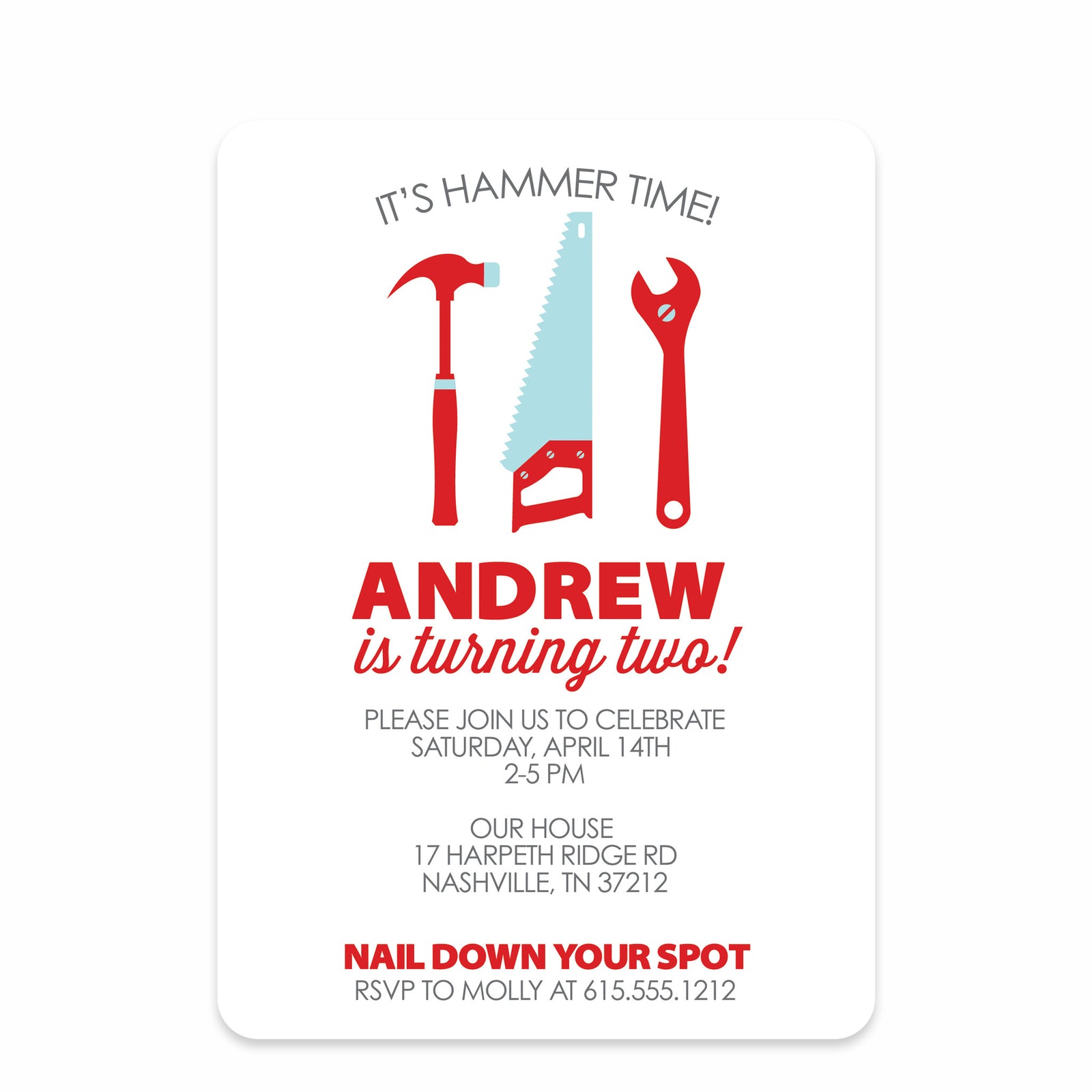 Builder Tools Birthday Party Invitation | Pipsy.com | Red