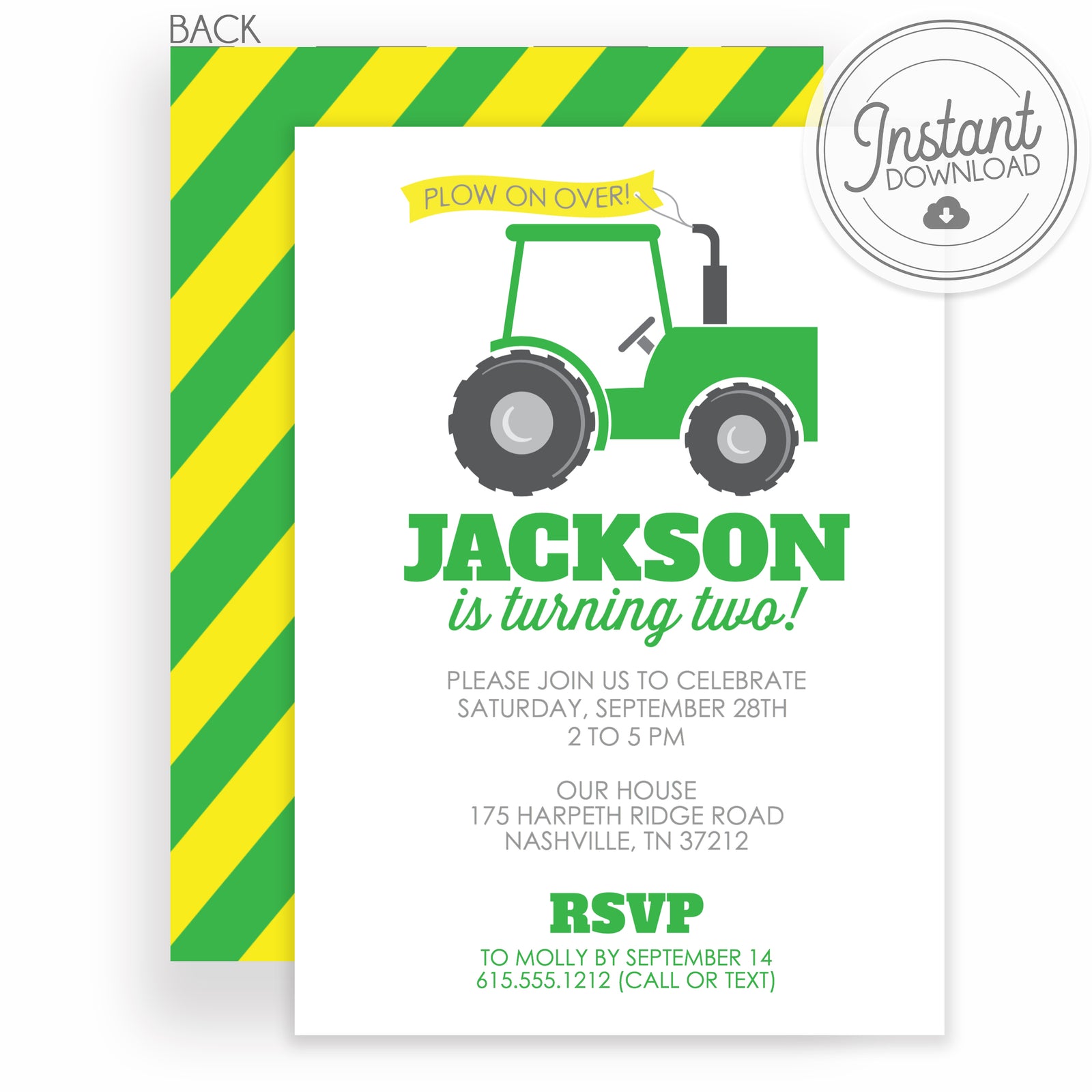 Tractor Birthday Invitation | DIY Editable File | Instant Download Templett Invitation | PIPSY.COM