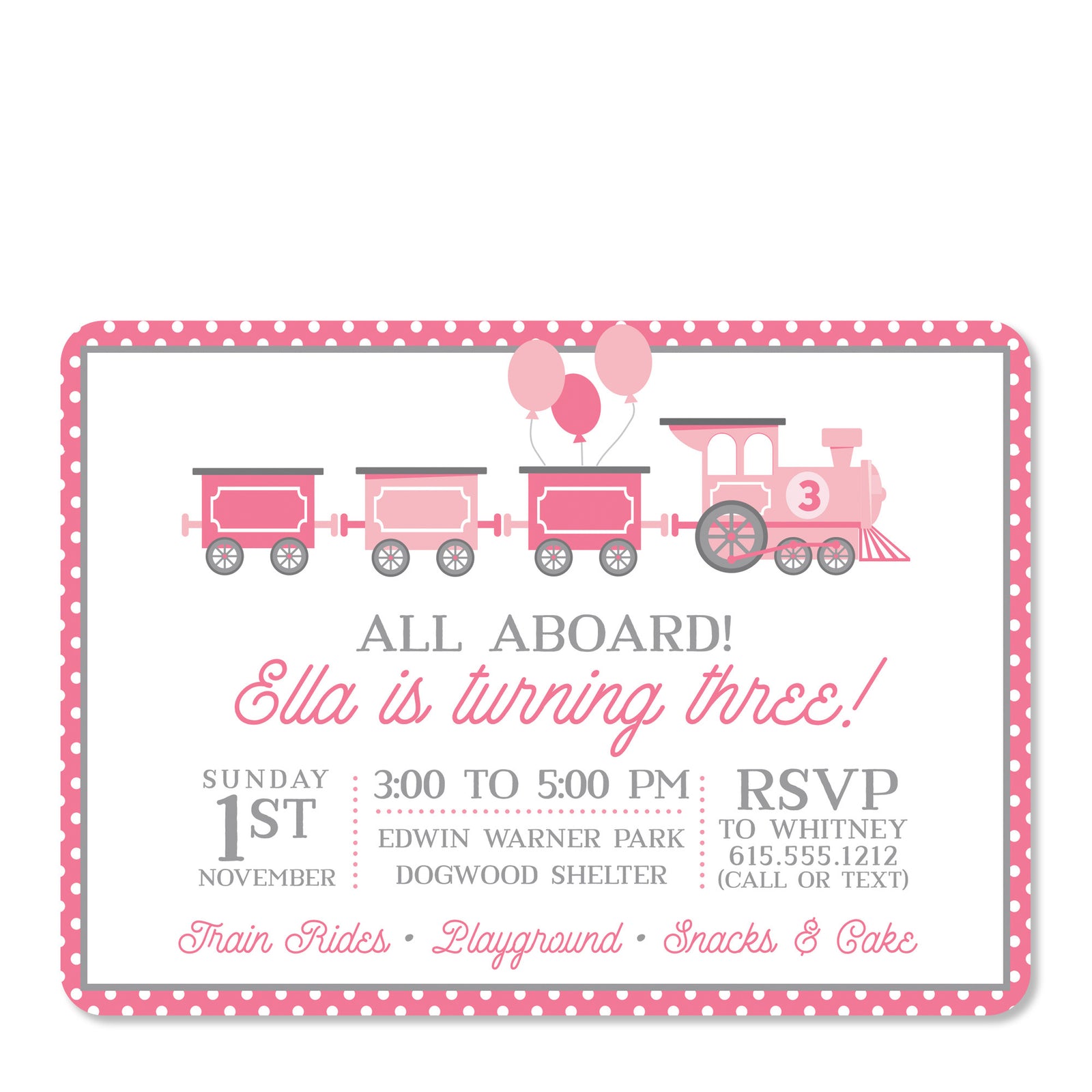 Train Birthday Invitation | Pipsy.com | Pink