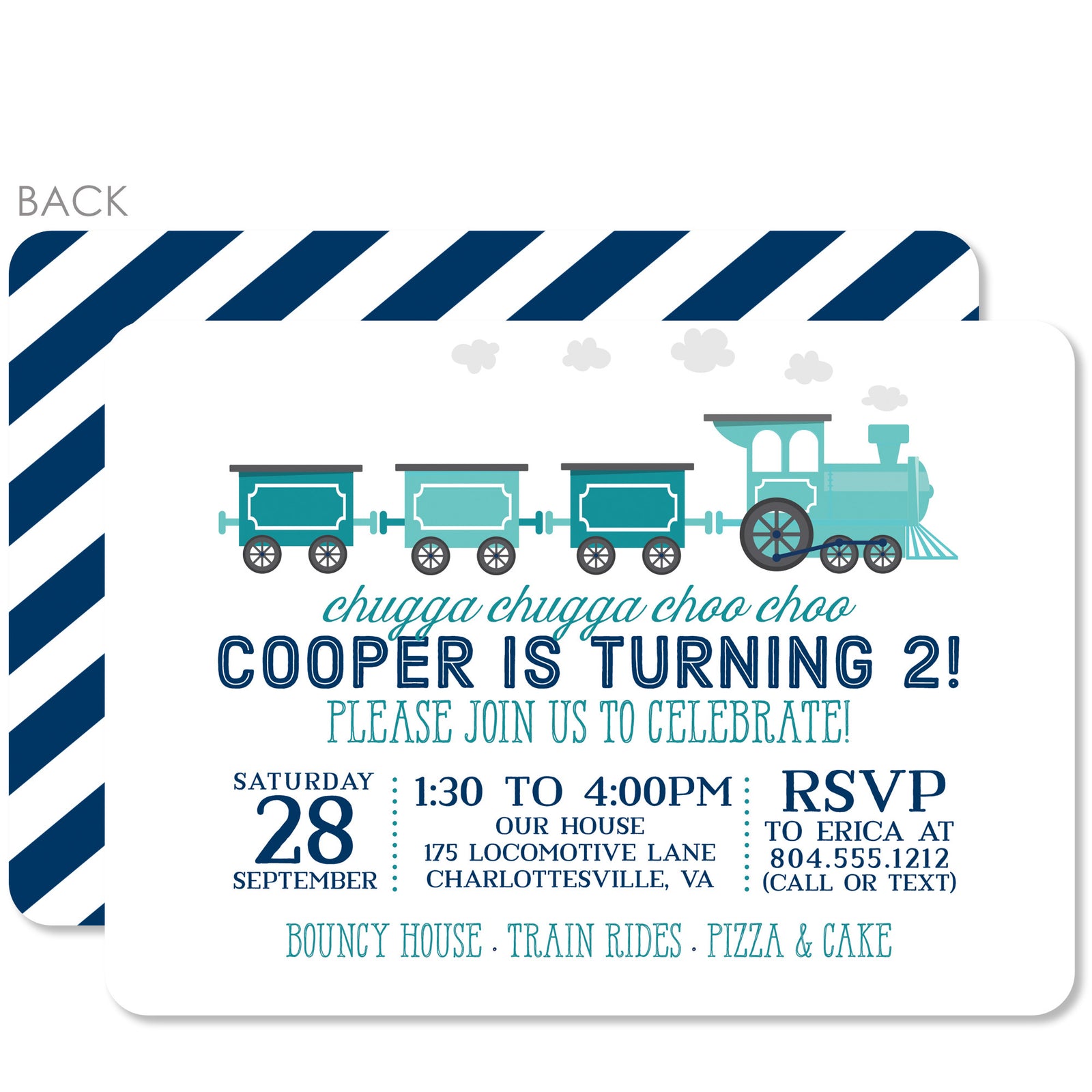 Train Birthday Party Invitation, Printed on heavy cardstock from Pipsy.com