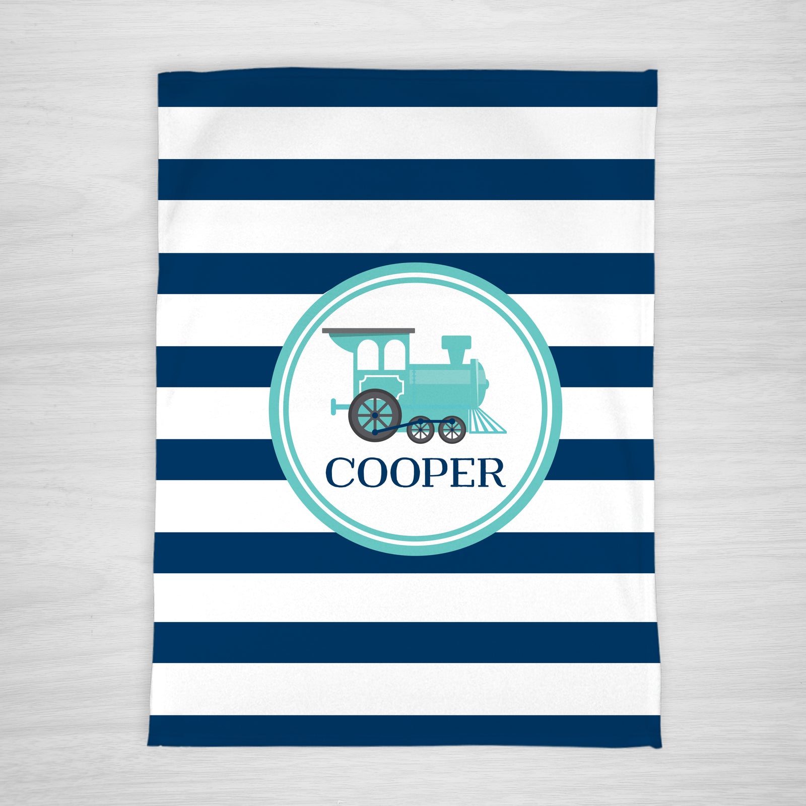 Train Striped Personalized Baby Name Blanket, super soft fleece