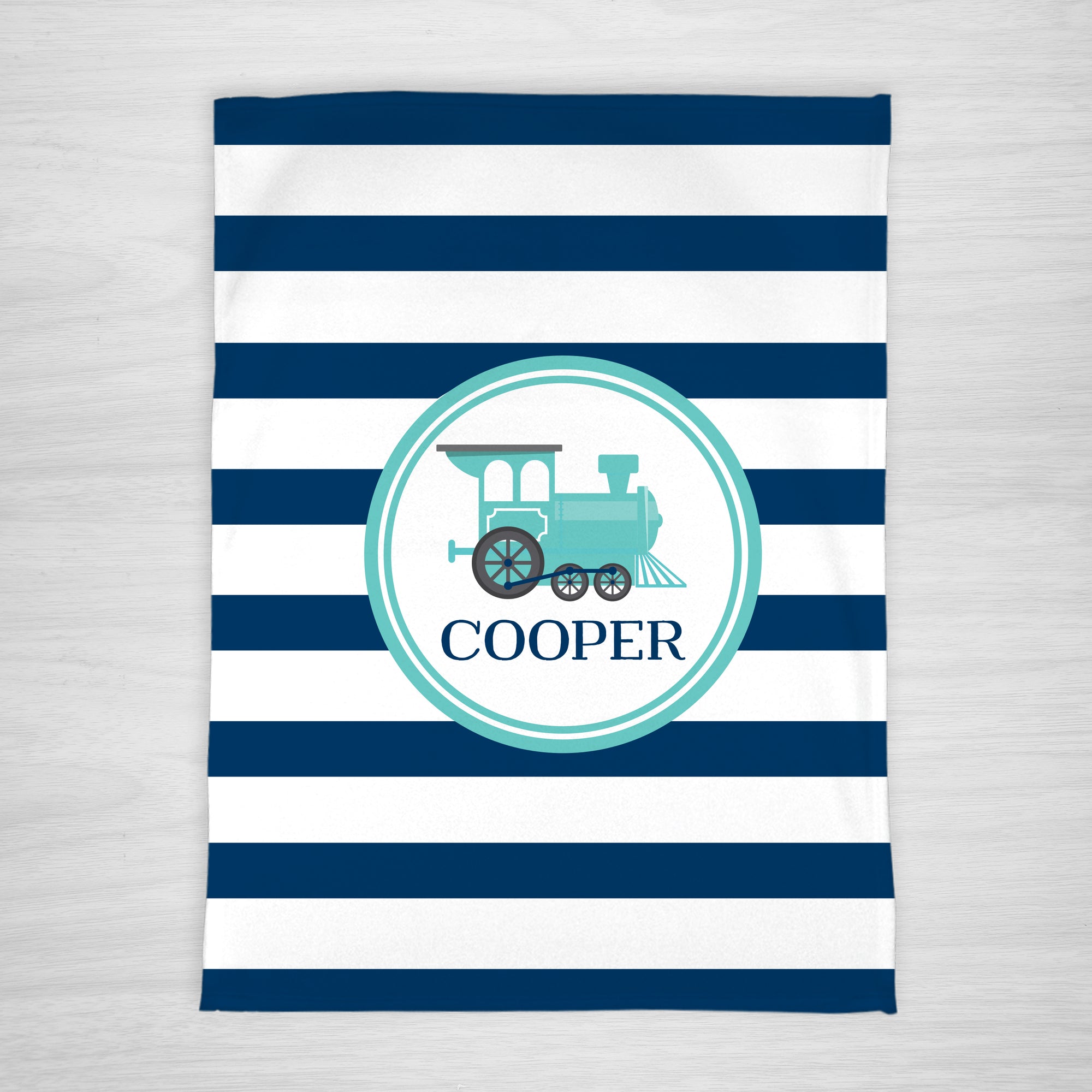 Train Striped Personalized Baby Name Blanket, super soft fleece
