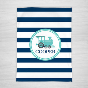 Train Striped Personalized Baby Name Blanket, super soft fleece