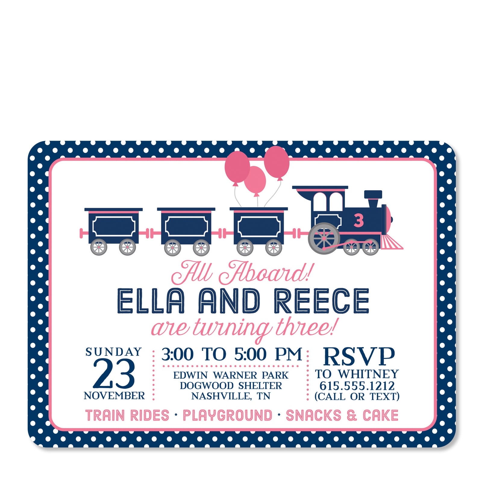 Train Birthday Invitation, Pink and Blue for twins | Pipsy.com
