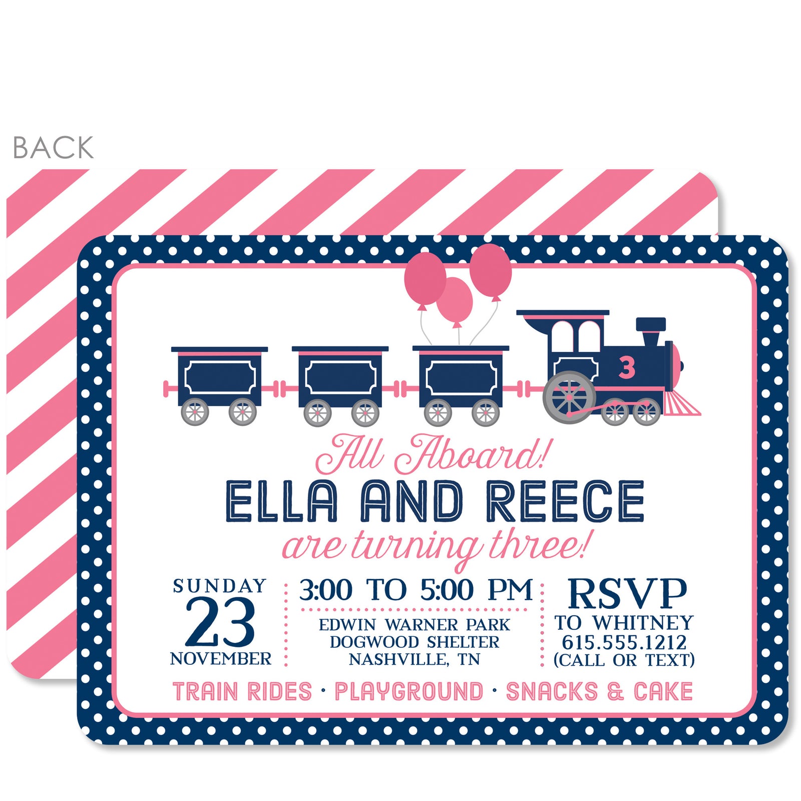 Train Birthday Invitation, Pink and Blue for twins | Pipsy.com