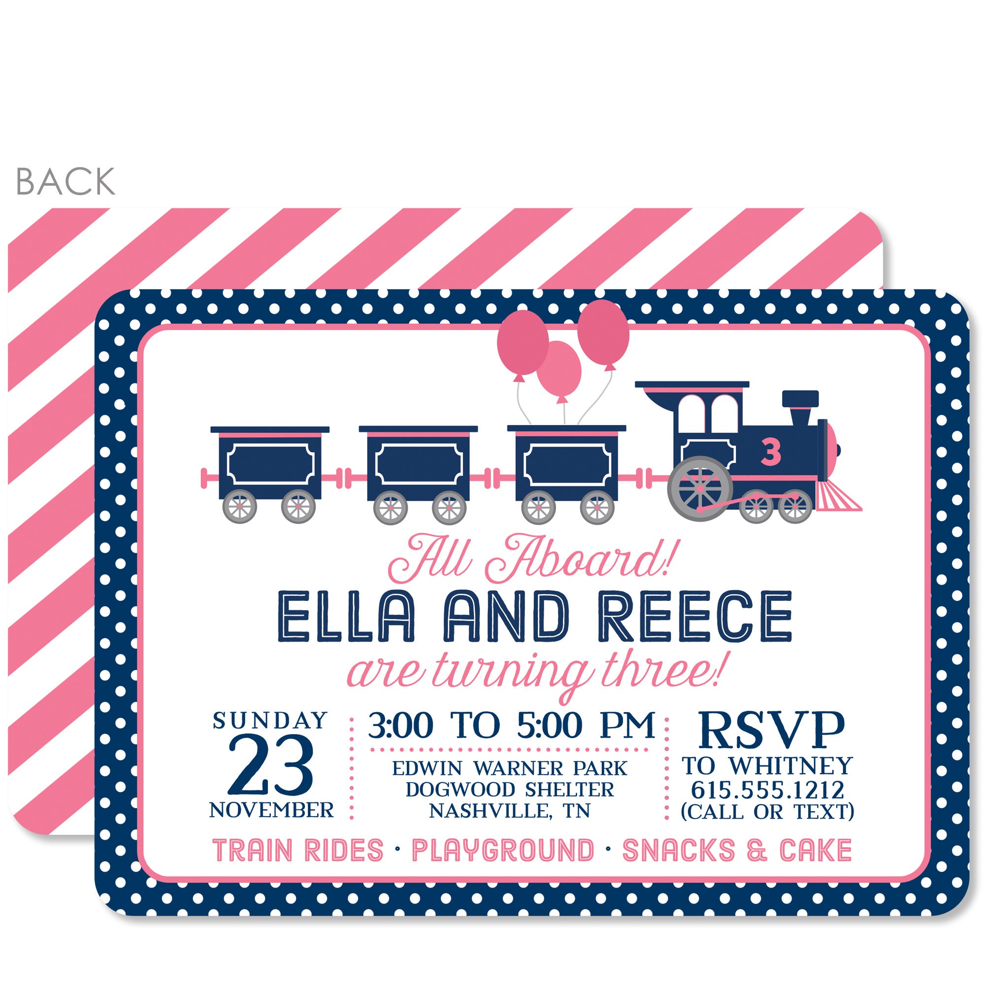 Train Birthday Invitation, Pink and Blue for twins | Pipsy.com