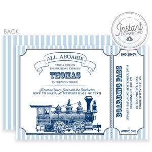 Vintage Train DIY Invitations | Instant Download Templett Invitation | PIPSY.COM