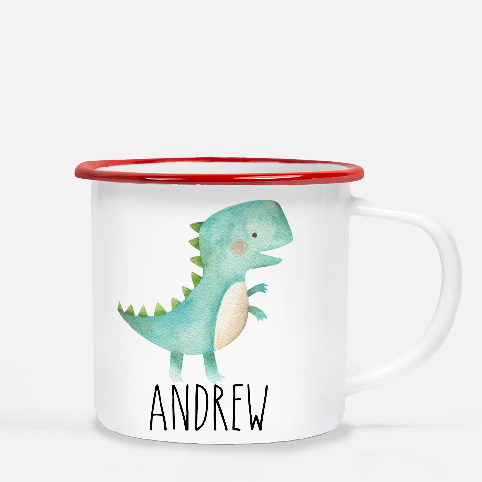 Dinosaur Camp Mug, Tyrannosaurus Rex, Personalized with your Child's name, PIPSY.COM, red lip