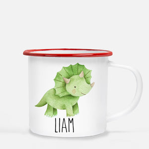 Dinosaur Camp Mug, Triceratops, Personalized with your Child's name, PIPSY.COM, red lip