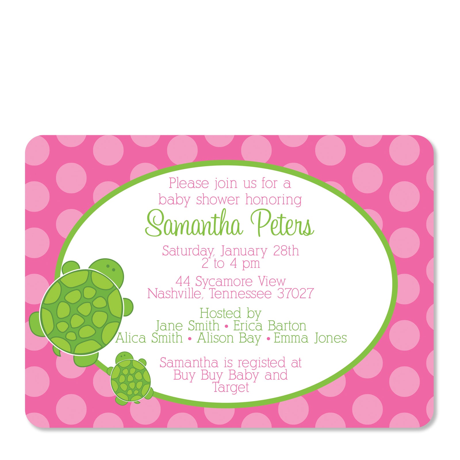 Pink Turtle Baby Shower Invitation
