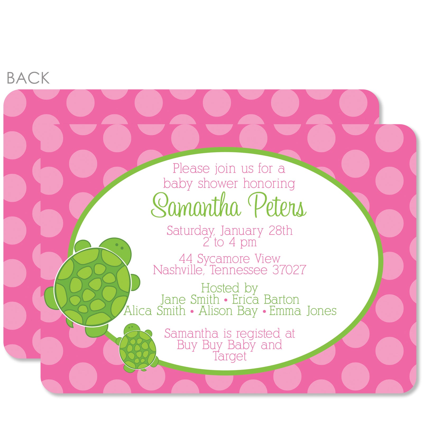 Pink Turtle Baby Shower Invitation