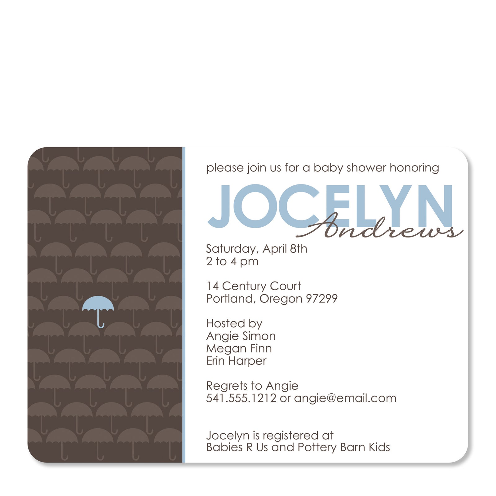 Blue Umbrella Baby Shower Invitation