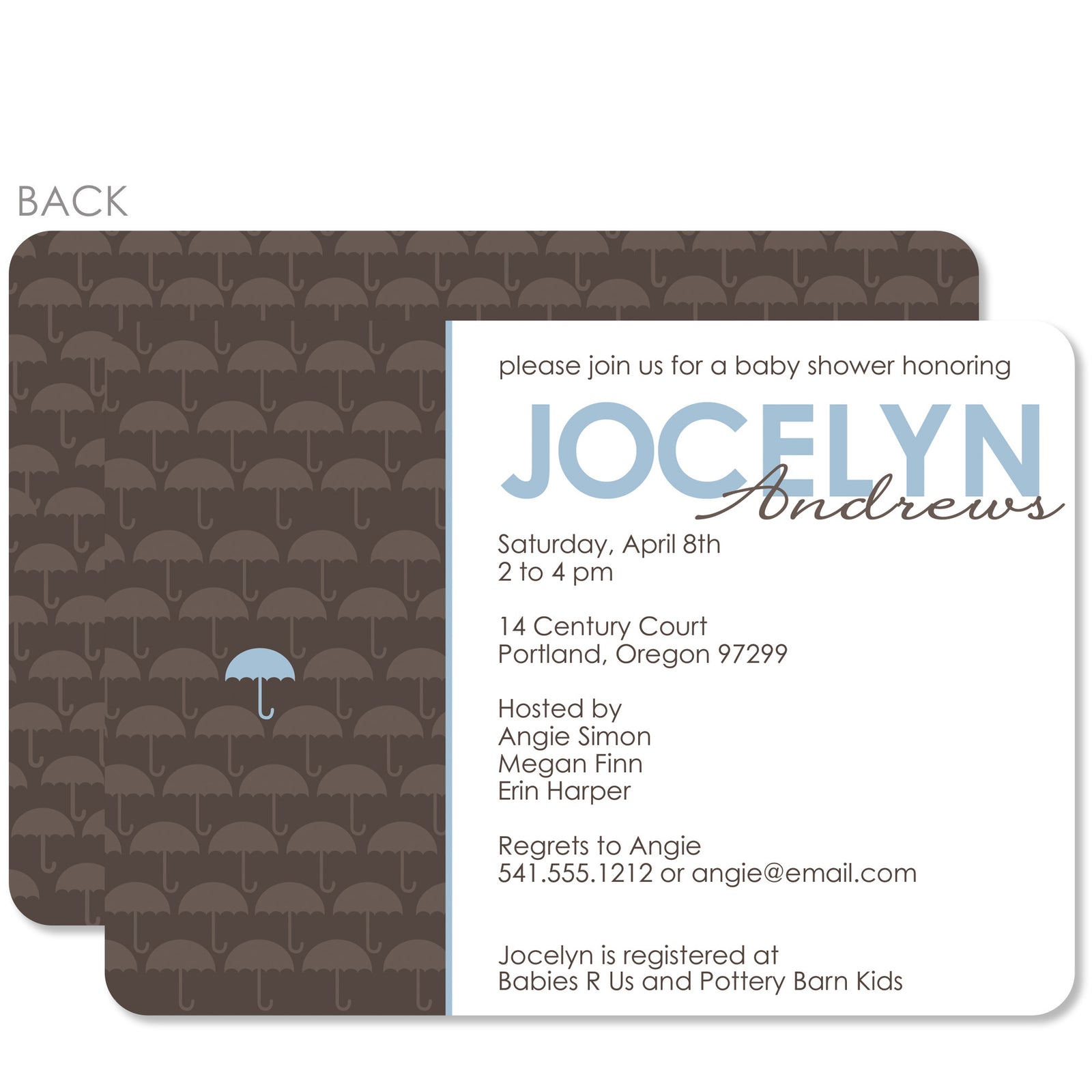 Blue Umbrella Baby Shower Invitation