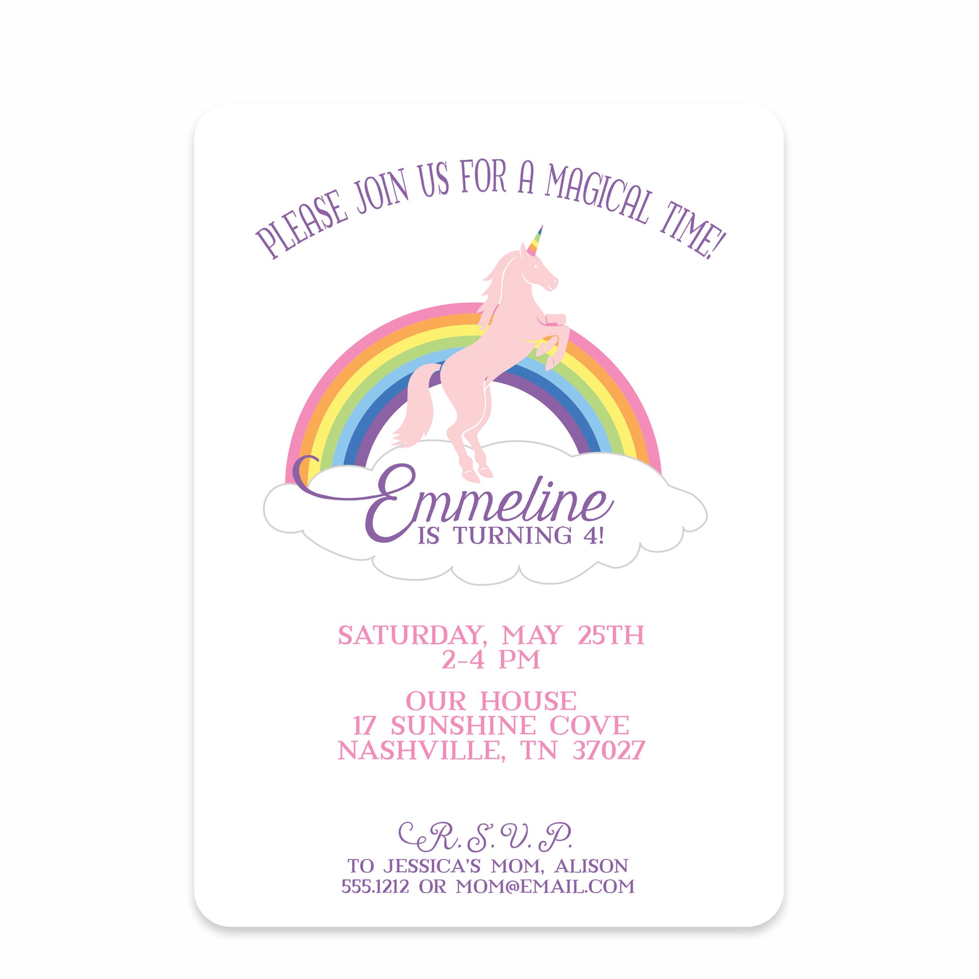 Unicorn Party Birthday Invitation | Pipsy.com | Rainbow & Pink