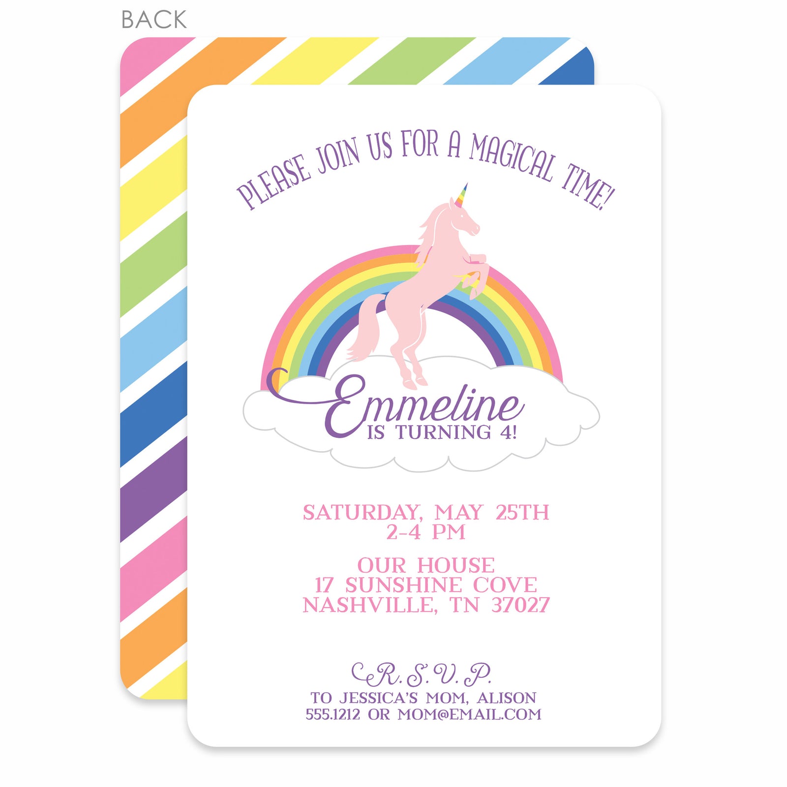 Unicorn Party Birthday Invitation | Pipsy.com | Rainbow & Pink