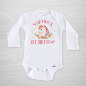 Unicorn first birthday personalized Gerber Onesie®, long sleeved